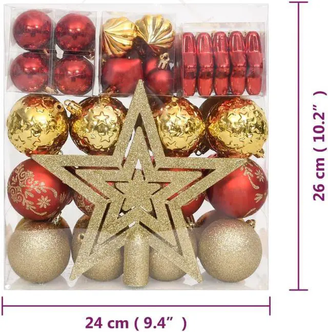Alt view image 3 of 16 - vidaXL Christmas Bauble Set 70 Piece Christmas Ball for Xmas Tree Gold and Red