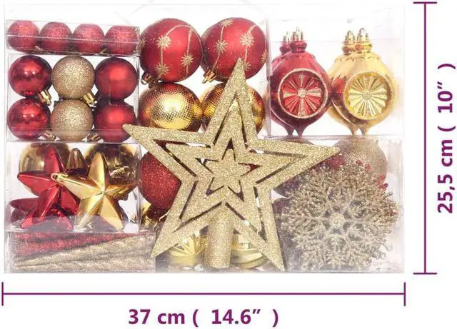 Alt view image 3 of 15 - vidaXL Christmas Bauble Set Christmas Ball Ornament 108 Piece Gold and Red
