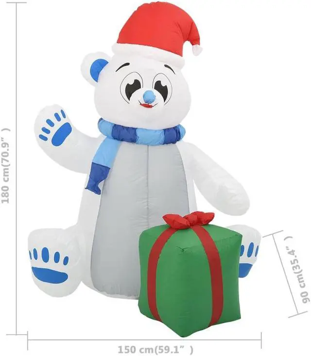 Alt view image 10 of 18 - vidaXL Christmas Inflatable Polar Bear LED Indoor and Outdoor 70.9" (US only)