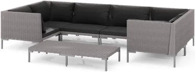 Alt view image 2 of 7 - vidaXL Patio Lounge Set Table and Sofas Outdoor Garden Gray Poly Rattan 2 Piece