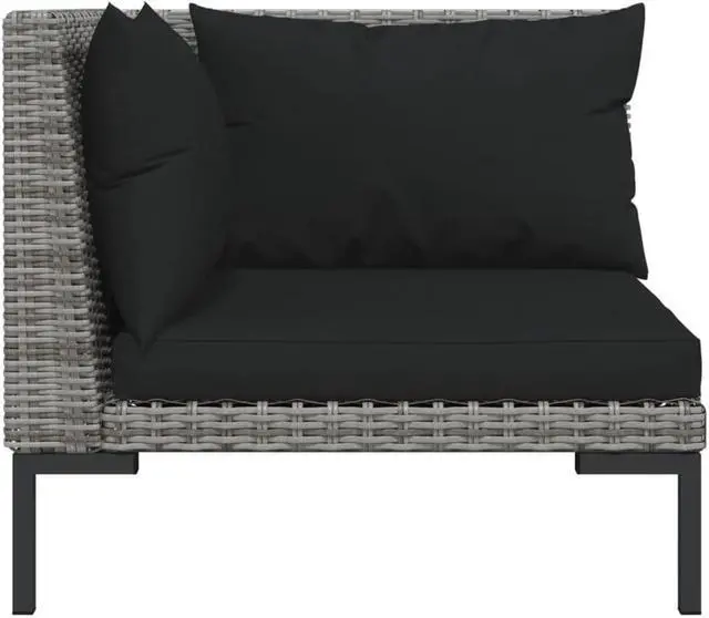Alt view image 5 of 7 - vidaXL Patio Lounge Set Table and Sofas Outdoor Garden Gray Poly Rattan 2 Piece
