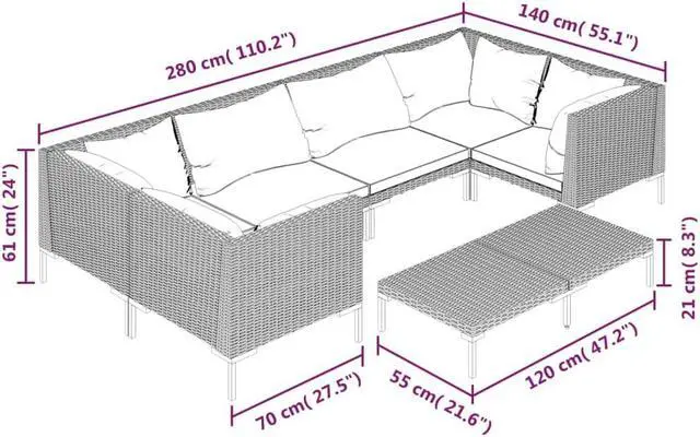 Alt view image 4 of 7 - vidaXL Patio Lounge Set Table and Sofas Outdoor Garden Gray Poly Rattan 2 Piece