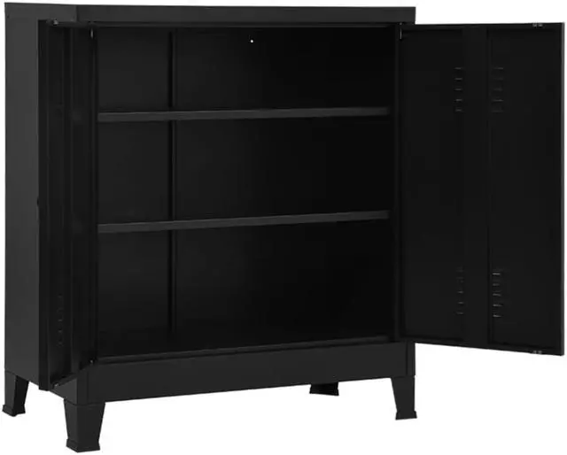Alt view image 2 of 17 - vidaXL File Cabinet Sideboard Storage Chest Cabinet with Doors Black Steel