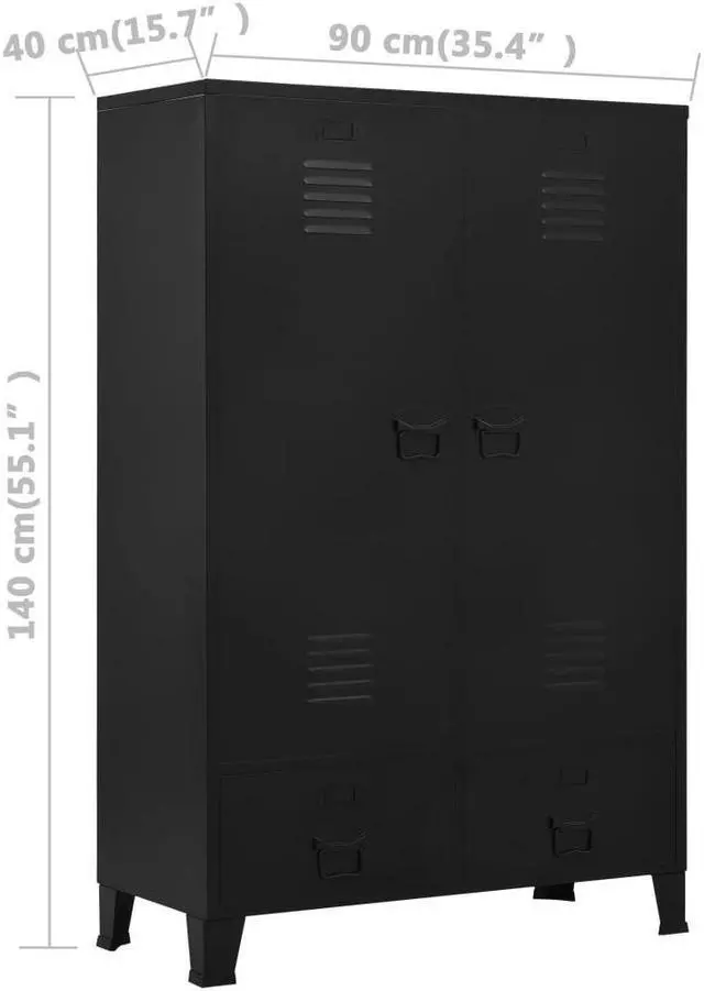Alt view image 3 of 7 - vidaXL Wardrobe 2-Door Armoire Clothes Storage Organizer Closet Black Steel