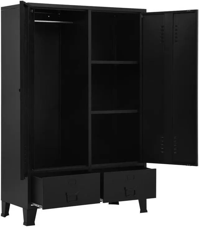 Alt view image 2 of 7 - vidaXL Wardrobe 2-Door Armoire Clothes Storage Organizer Closet Black Steel