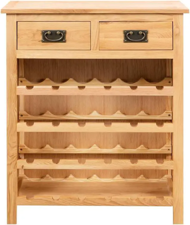 Alt view image 2 of 16 - vidaXL Wine Cabinet Bottle Holder 2 Drawers Floor Wine Cabinet Solid Oak Wood