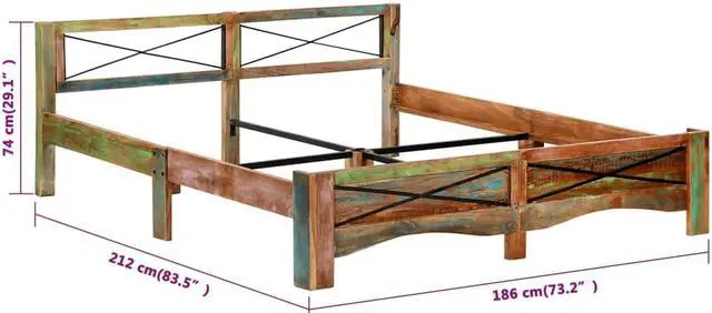 Alt view image 3 of 7 - vidaXL Bed Frame Platform Bed with headboard Solid Reclaimed Wood 70.9"x78.7"