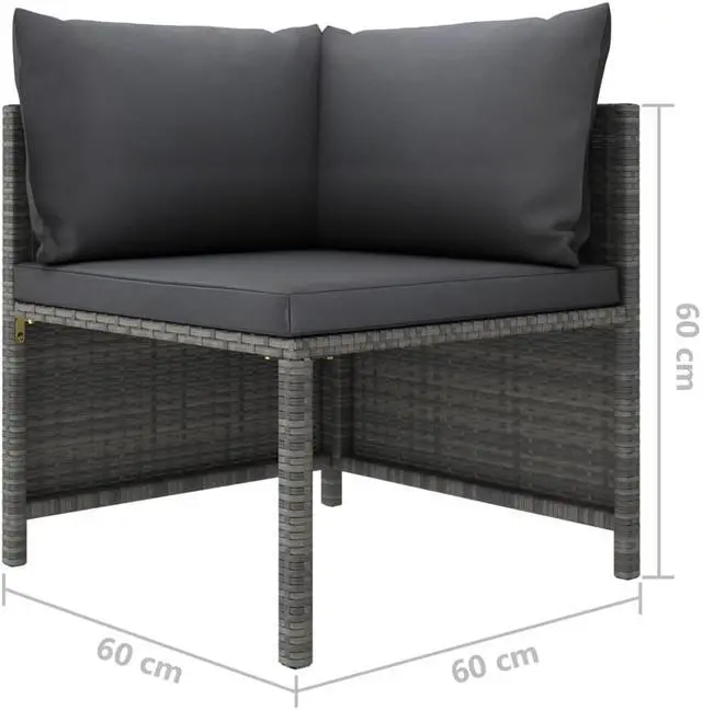 Alt view image 4 of 7 - vidaXL Patio Lounge Set 5 Piece Sectional Sofa with Cushions Poly Rattan Gray