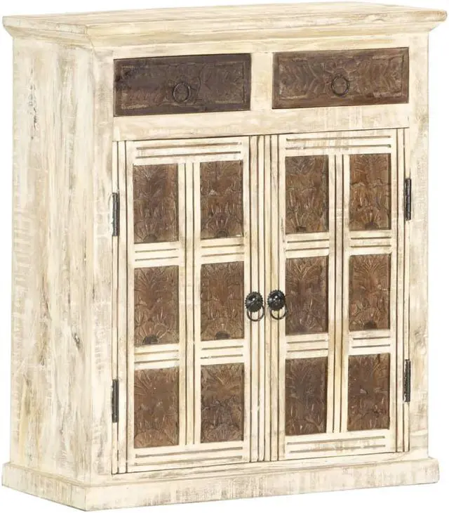 Alt view image 4 of 12 - vidaXL Sideboard White 25.6"x11.8"x29.5" Solid Mango Wood