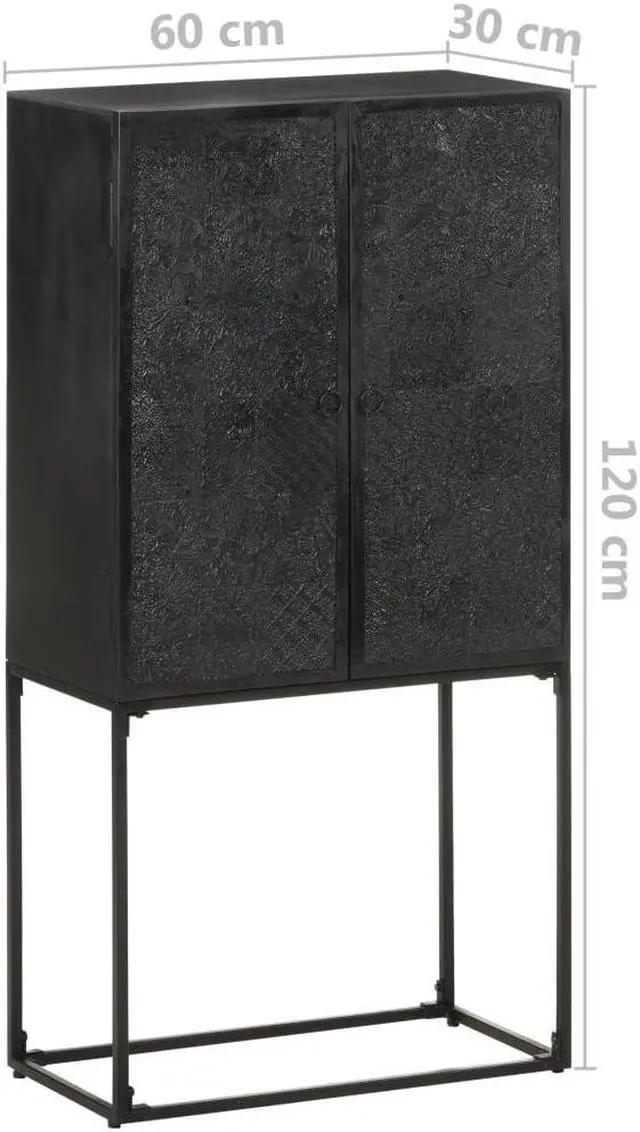 Alt view image 2 of 18 - vidaXL Sideboard Kitchen Storage Cabinet Black Solid Wood Acacia and Mango