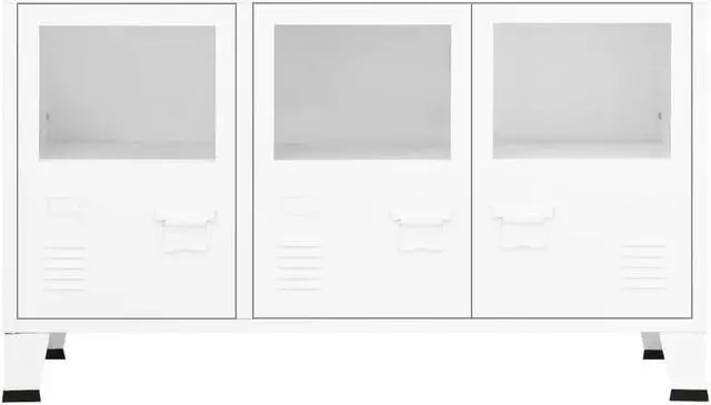 Alt view image 3 of 16 - vidaXL Sideboard Industrial Storage Cabinet with Handle White Metal and Glass