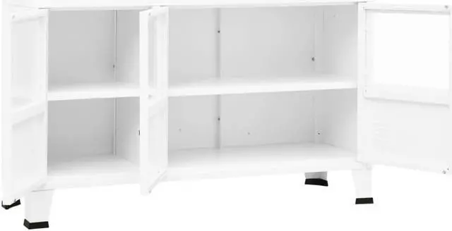 Alt view image 6 of 16 - vidaXL Sideboard Industrial Storage Cabinet with Handle White Metal and Glass