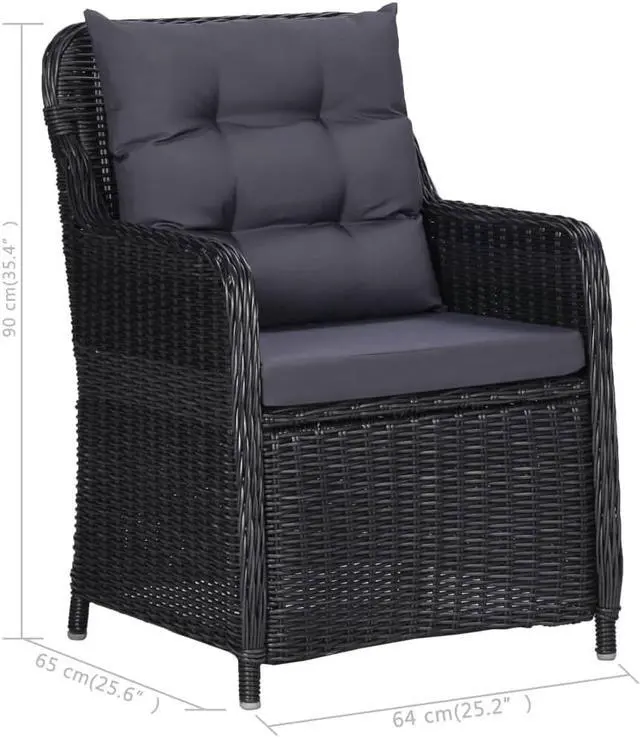 Alt view image 3 of 7 - vidaXL Patio Dining Set 3 Piece Patio Table and Chairs Conversation Set Black