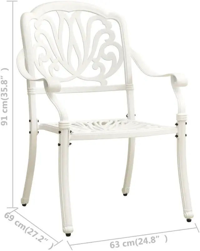 Alt view image 4 of 7 - vidaXL Bistro Set Table and Chair Bistro Table 3 Piece Cast Aluminum White