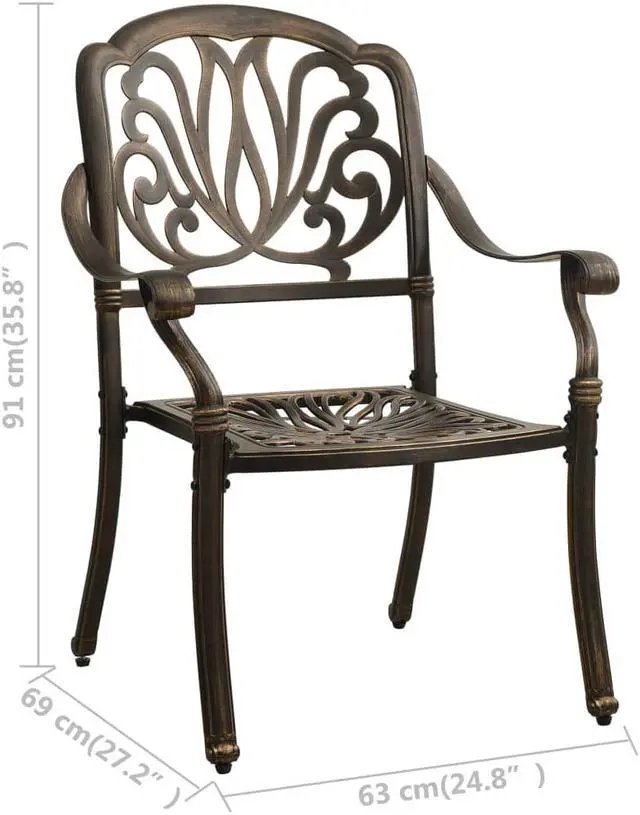 Alt view image 4 of 7 - vidaXL Bistro Set Table and Chair Bistro Table 3 Piece Cast Aluminum Bronze