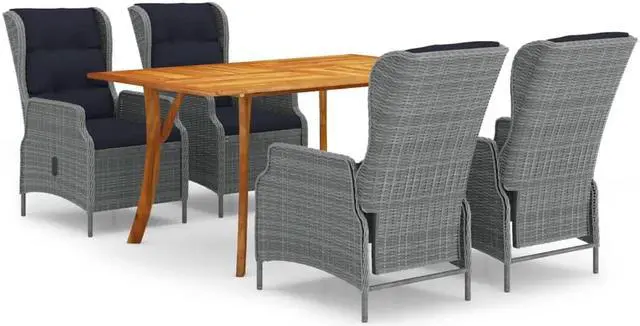 Main image of vidaXL Patio Dining Set 5 Piece Light Gray Outdoor Garden Dinner Dinette Seat