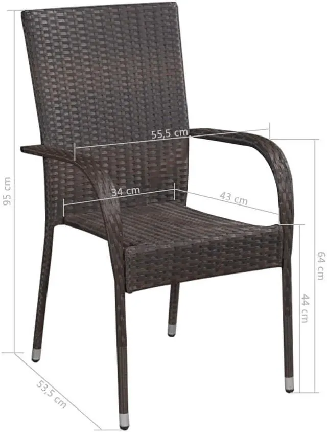 Alt view image 3 of 5 - vidaXL Patio Dining Set Outdoor Table and Chair Set 7 Piece Poly Rattan Brown