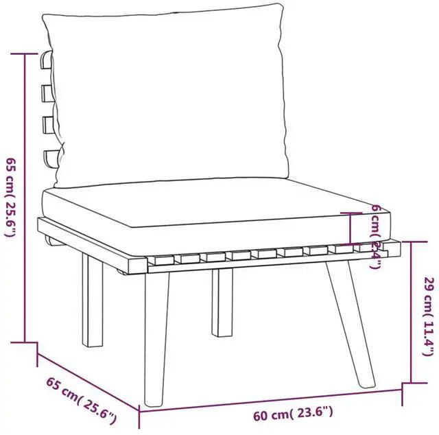 Alt view image 10 of 11 - vidaXL 3 Piece Patio Lounge Set with Cushions Solid Acacia Wood