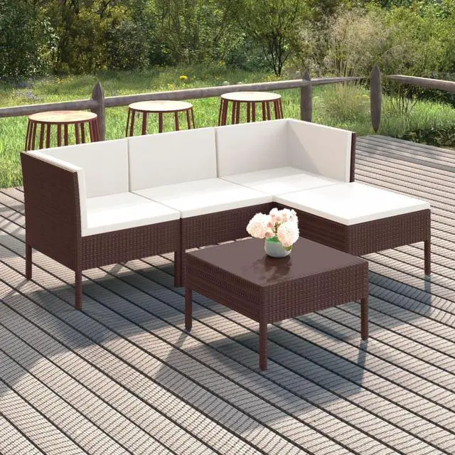 Main image of vidaXL Patio Lounge Set Outdoor Sectional Sofa Set 5 Piece Poly Rattan Brown