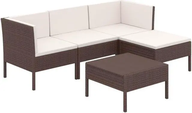 Alt view image 2 of 7 - vidaXL Patio Lounge Set Outdoor Sectional Sofa Set 5 Piece Poly Rattan Brown