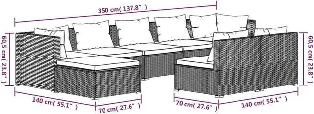 Alt view image 4 of 6 - vidaXL Patio Lounge Set Outdoor Sectional Sofa Set 9 Piece Brown Poly Rattan
