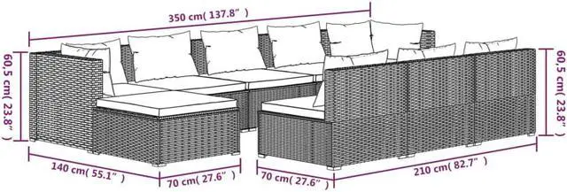 Alt view image 4 of 6 - vidaXL Patio Lounge Set Outdoor Sectional Sofa Set 10 Piece Brown Poly Rattan