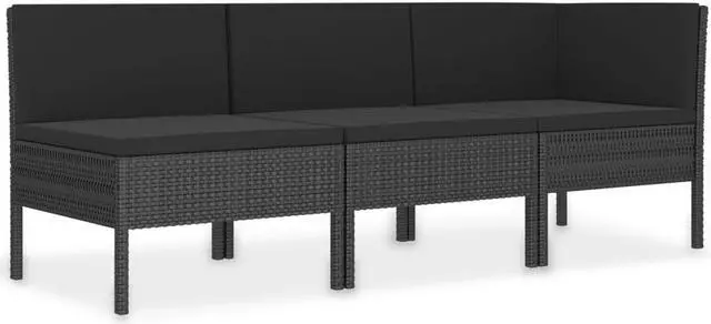 Alt view image 5 of 10 - vidaXL 3 Piece Garden Lounge Set with Cushions Poly Rattan Black