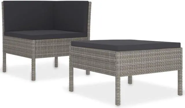 Alt view image 5 of 12 - vidaXL 2 Piece Garden Lounge Set with Cushions Poly Rattan Gray