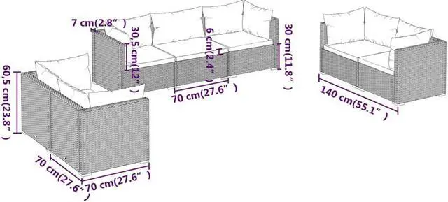 Alt view image 4 of 6 - vidaXL Patio Lounge Set Outdoor Sectional Sofa Set 7 Piece Poly Rattan Brown