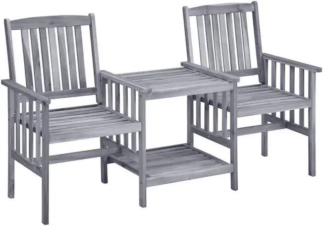 Alt view image 5 of 12 - vidaXL Patio Chairs with Tea Table 62.6"x24"x36.2" Solid Acacia Wood