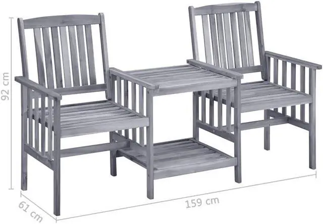 Alt view image 7 of 12 - vidaXL Patio Chairs with Tea Table 62.6"x24"x36.2" Solid Acacia Wood