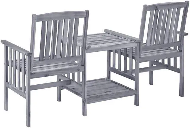Alt view image 8 of 12 - vidaXL Patio Chairs with Tea Table 62.6"x24"x36.2" Solid Acacia Wood