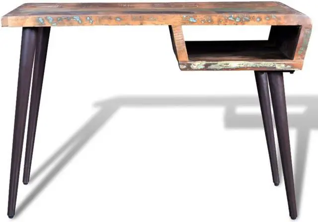 Alt view image 9 of 15 - vidaXL Desk Computer Desk Writing Table with Iron Legs Solid Wood Reclaimed