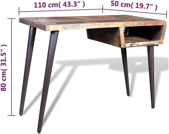 Alt view image 10 of 15 - vidaXL Desk Computer Desk Writing Table with Iron Legs Solid Wood Reclaimed
