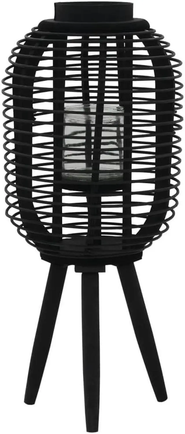 Alt view image 9 of 10 - vidaXL Candle Holder Stand with Glass Jar Freestanding Lantern Bamboo Black
