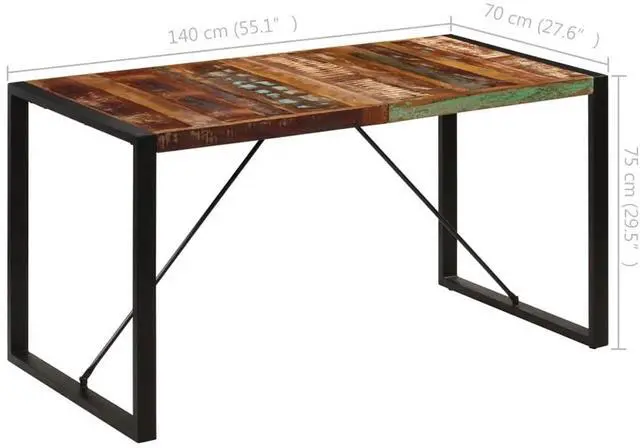 Alt view image 4 of 11 - vidaXL Dining Table 55.1"x27.6"x29.5" Solid Reclaimed Wood