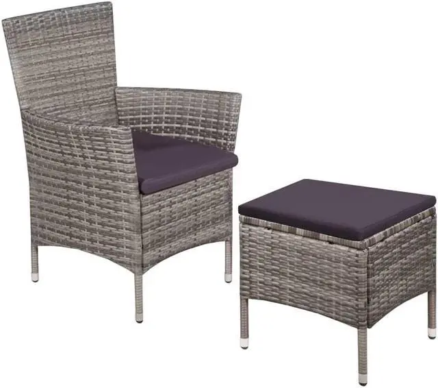 Alt view image 13 of 13 - vidaXL Patio Chair and Stool Sofa Furniture with Cushions Poly Rattan Gray