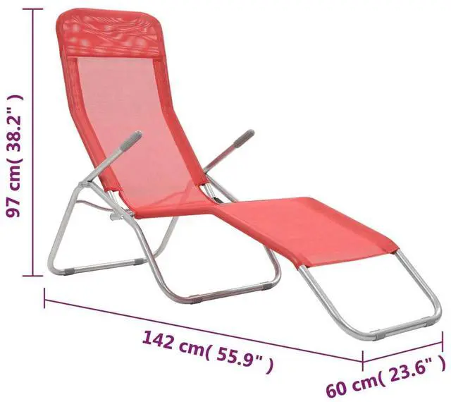 Alt view image 4 of 14 - vidaXL Deckchairs Outdoor Chaise Lounge Chair Sunbeds 2 Pcs Textilene Red