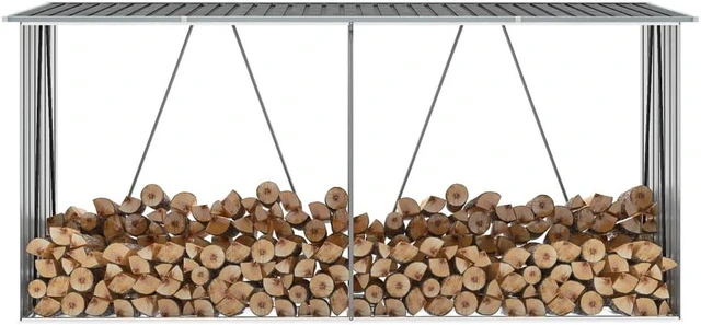 Alt view image 11 of 11 - vidaXL Firewood Rack Log Storage Holder Stand with Roof Galvanized Steel 129.9"