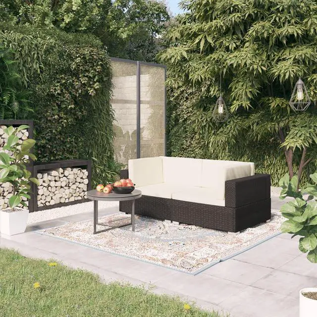 Alt view image 13 of 13 - vidaXL 2 Seater Sofa Couch with Cushions Patio Wicker Love Seat PE Rattan Black