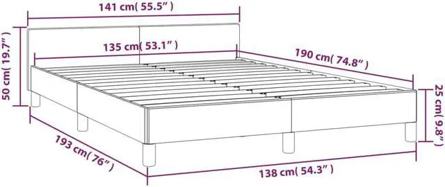 Alt view image 4 of 7 - vidaXL Fabric Bed Frame Platform Bed , Scandinavian Style/Slats Support/No Box Spring Needed/Without Mattress/Easy Assembly, Dark Gray Full Bed