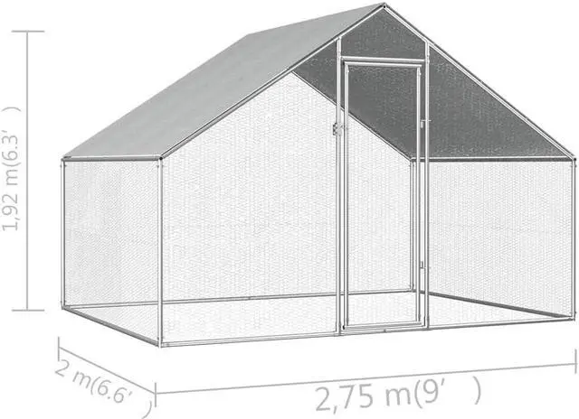 Alt view image 11 of 11 - vidaXL Outdoor Chicken Cage 9'x6.6'x6'3" Galvanized Steel