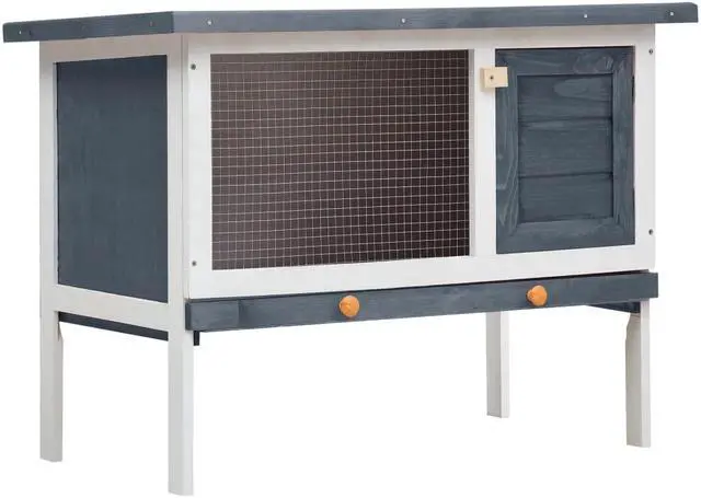 Alt view image 9 of 13 - vidaXL Outdoor Rabbit Hutch 1 Layer Gray Wood