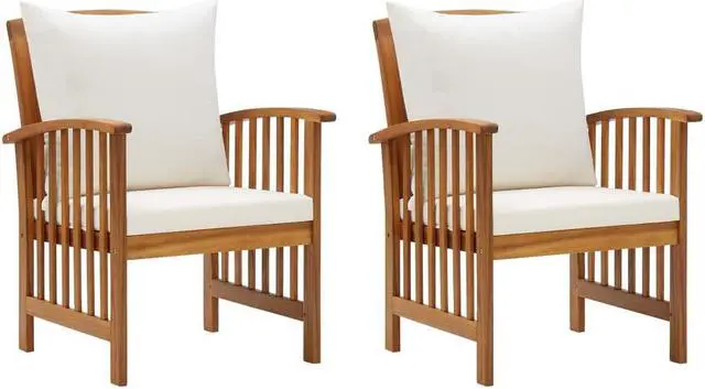 Alt view image 9 of 18 - vidaXL Folding Chairs 2 pcs Solid Teak Wood and Fabric Cream White