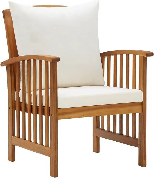 Alt view image 10 of 18 - vidaXL Folding Chairs 2 pcs Solid Teak Wood and Fabric Cream White