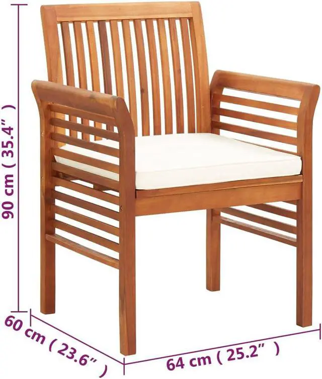 Alt view image 11 of 14 - vidaXL Garden Dining Chairs with Cushions 2 pcs Solid Acacia Wood