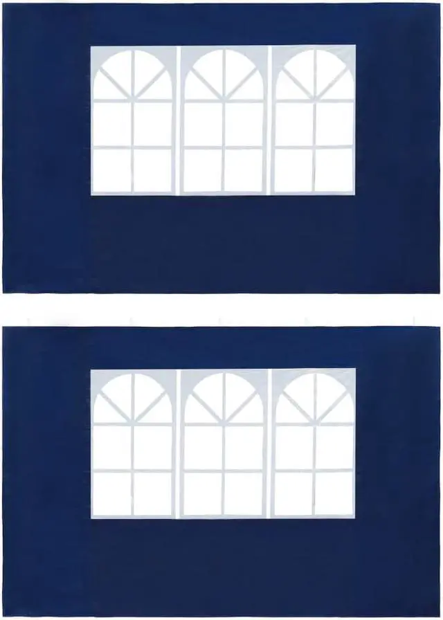 Alt view image 7 of 8 - vidaXL Party Tent Sidewall 2 Pcs Patio Canopy Sidewall with Windows PE Blue