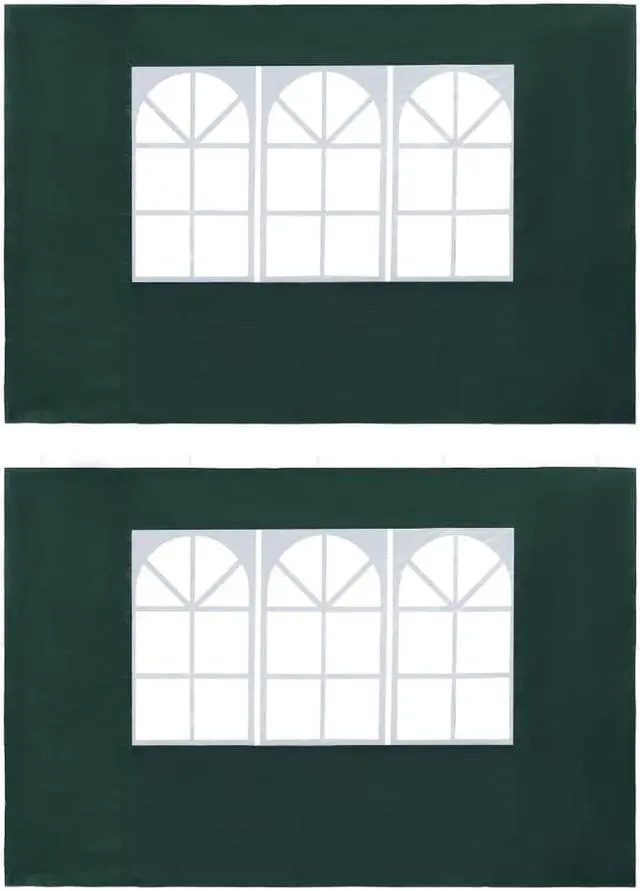 Alt view image 7 of 8 - vidaXL Party Tent Sidewall 2 Pcs Patio Canopy Sidewall with Windows PE Green
