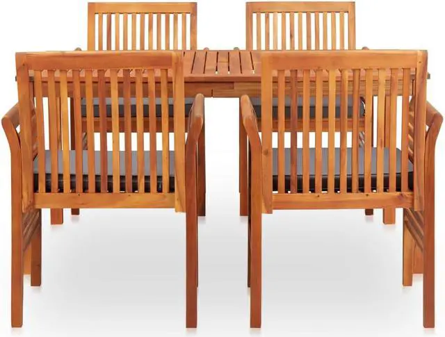 Alt view image 2 of 7 - vidaXL Solid Acacia Wood 5 Piece Patio Dining Set with Cushions Table Chairs