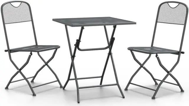Alt view image 2 of 6 - vidaXL Patio Dining Set 3 Piece Expanded Metal Mesh Anthracite Garden Outdoor